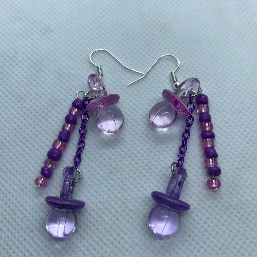 Handmade Pacifier And Chain Earrings